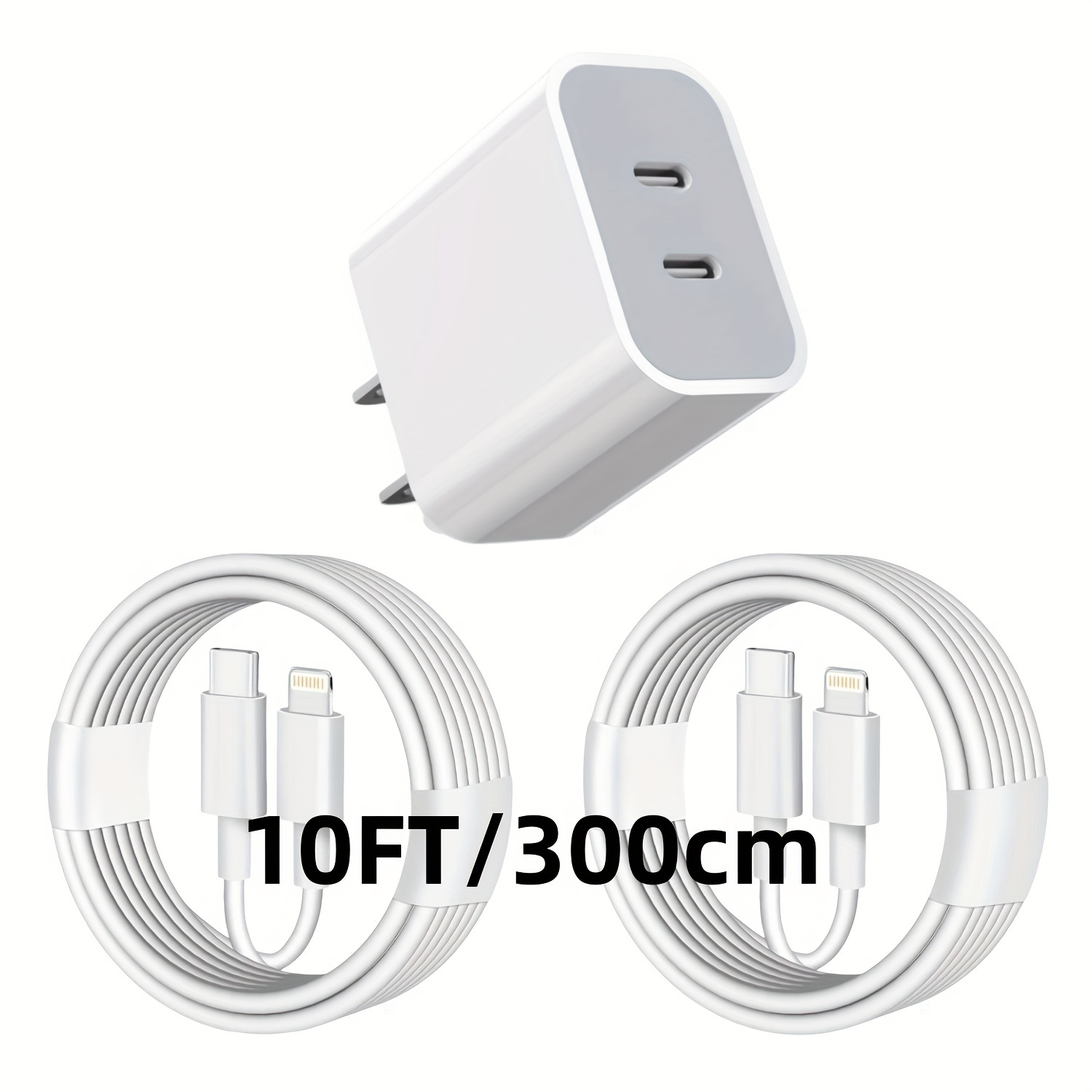 

10 Ft Fast Charging Iphone Charger, [] 40w (20w+20w) Pd Usb C Wall Charger 2-in-1 Adapter With 10ft Usb C Lightning Cable For Iphone 14 Pro Max/14 Pro/14/13/12/11 Pro Max/x