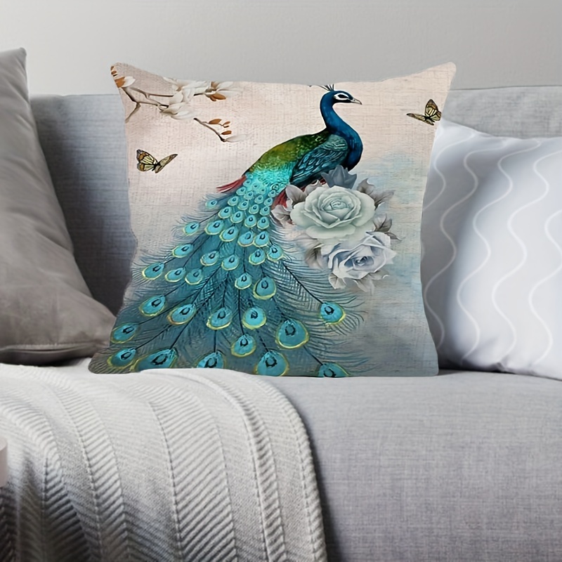 Peacock Outdoor Pillow Cushion Covers 4pcs, Peacock Print Cushion