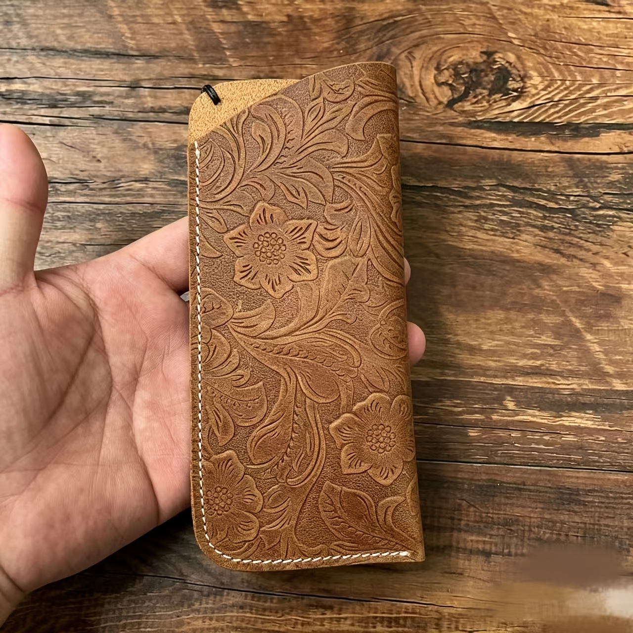 Original Hand-Carved Full-Grain Leather Glasses Pouch - Retro Genuine Leather Case for & Eyeglasses. Portable, Dust-Proof, Premium-Quality Protective Sleeve for Reading Glasses &. Compact Storage Bag with Slanted Pocket