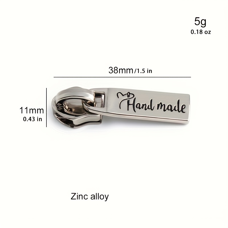 Image of 5pcs 38mm "handmade" Double-sided Metal 5# Nylon Zipper Heads For Clothing, Bags, Sewing Decoration, Zipper Additions, Wallet Making, Wallet Making, Diy Wallet Making