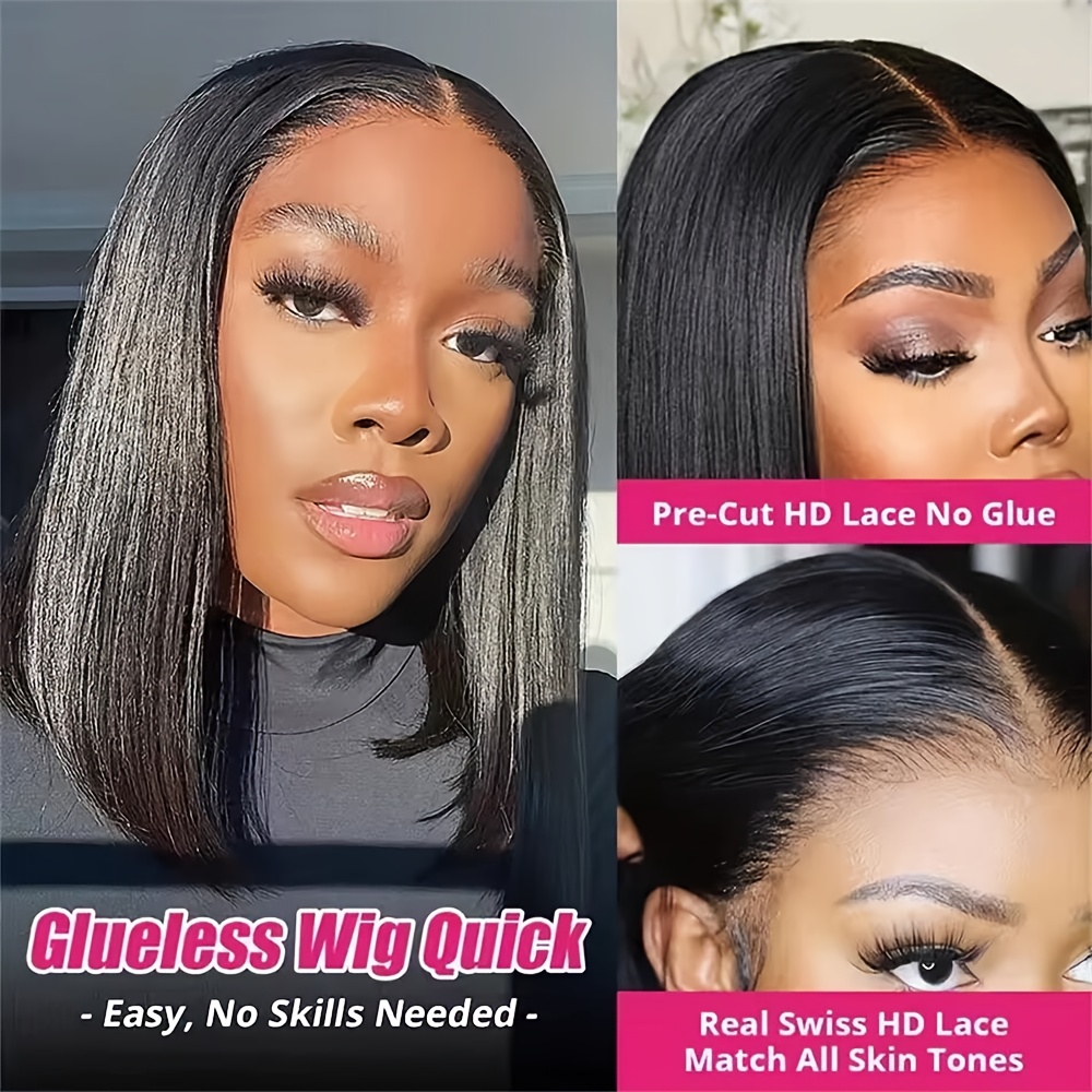 Human Hair Bob Wig Without Glue, Featuring Pre-plucked And Pre-cut Design, 180% Density, And A 4x4 Hd Transparent Lace Front, Ideal For Women Short Straight Styles