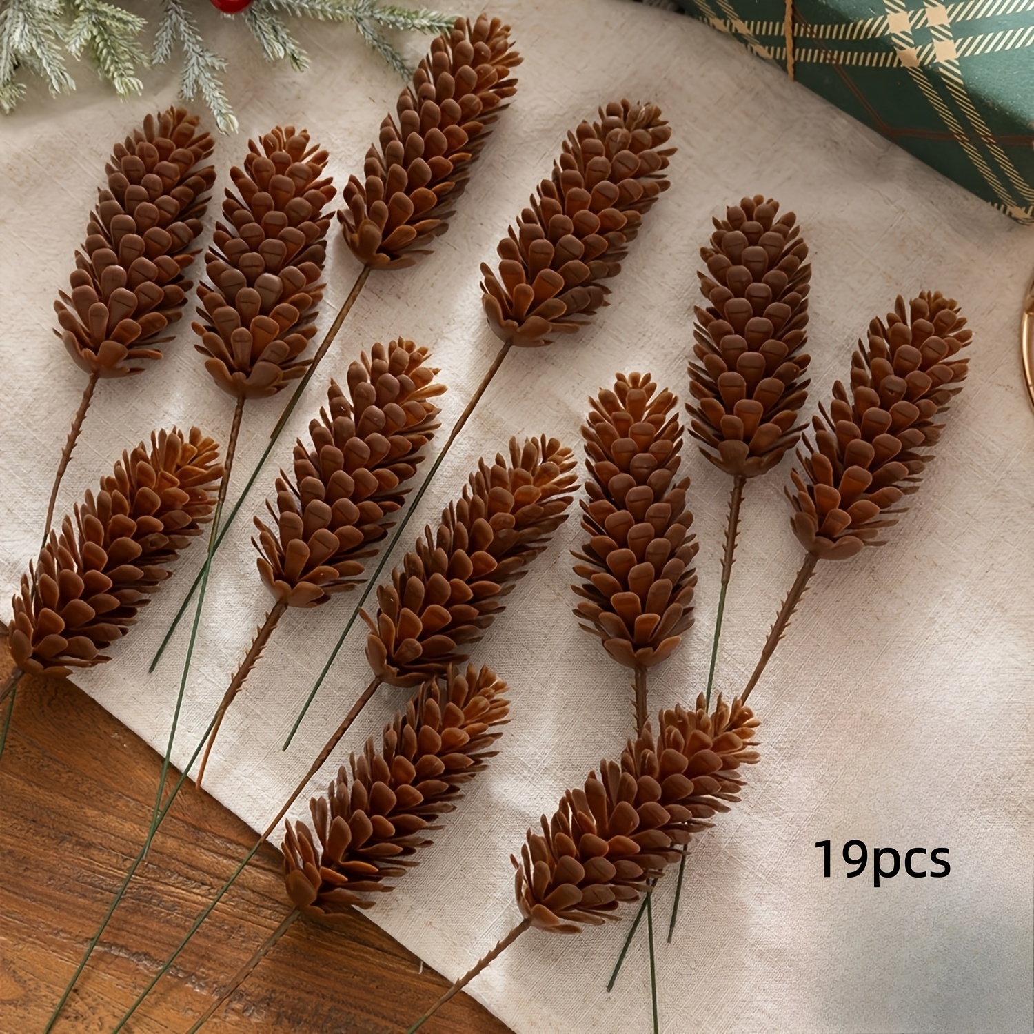 TEMU 19pcs Realistic Artificial Bouquet Fan-shaped Outdoor Propagation Cone Shape - Autumn Halloween Thanksgiving Christmas Winter Fall Decoration