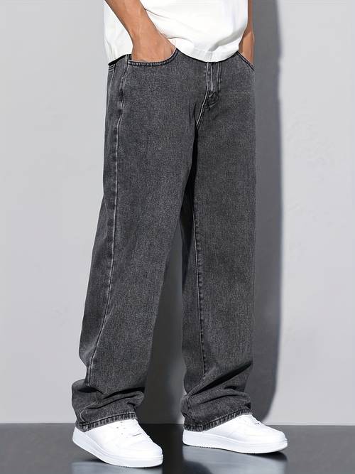gallery fade loose men slant pocket straight leg denim grey baggy denim men baggy denim men black mens washed baggy denim