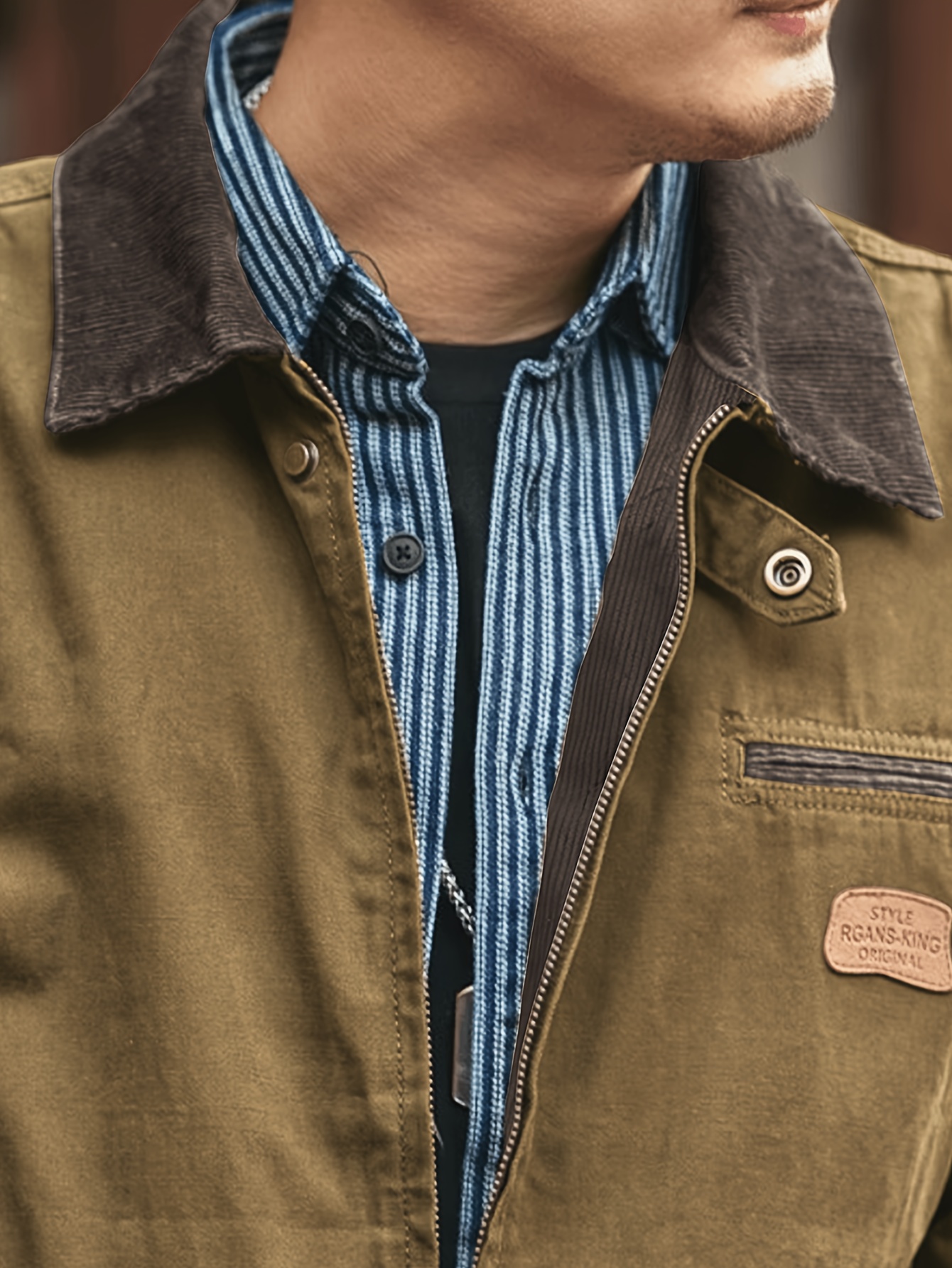 mens vintage heavyweight workwear jacket loose fit zip coat Temu