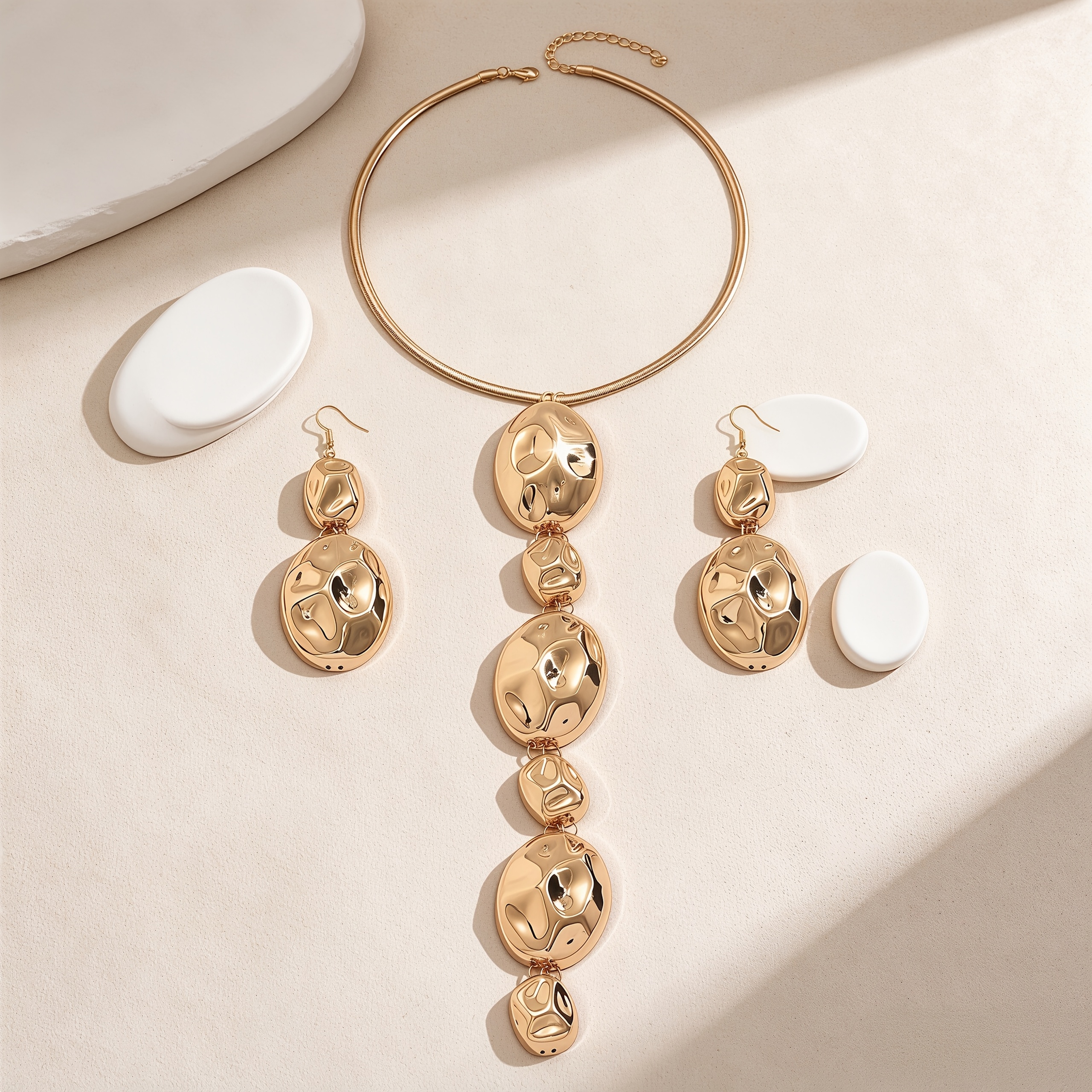 2pc Trendy Textured Irregular Geometric Y-Necklace & Earring Set