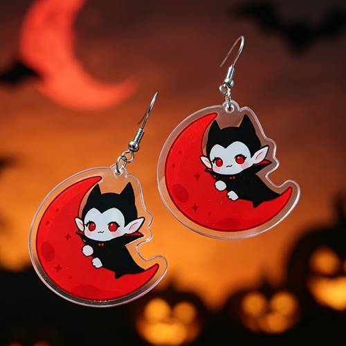2d flat cartoon vampire acrylic ear drop gothic style halloween stainless steel ear hook earrings womens outfit additions fun festive gift jewelry