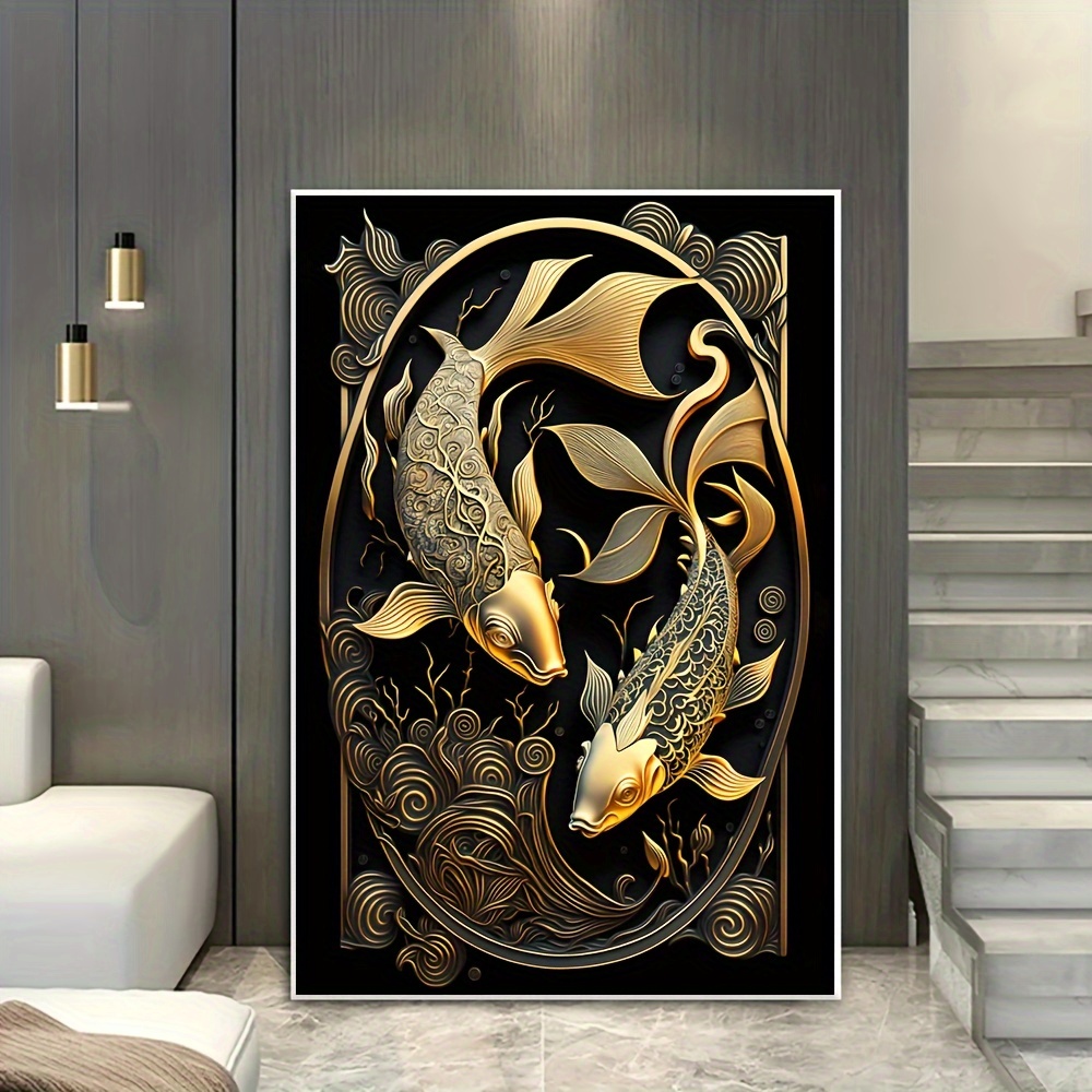 

Frameless Modern Abstract Goldfish Print Art - 31.49" X 47.24" (80cm X 120cm) - Wall Art For Living Room, Bedroom, And More - No Power Required