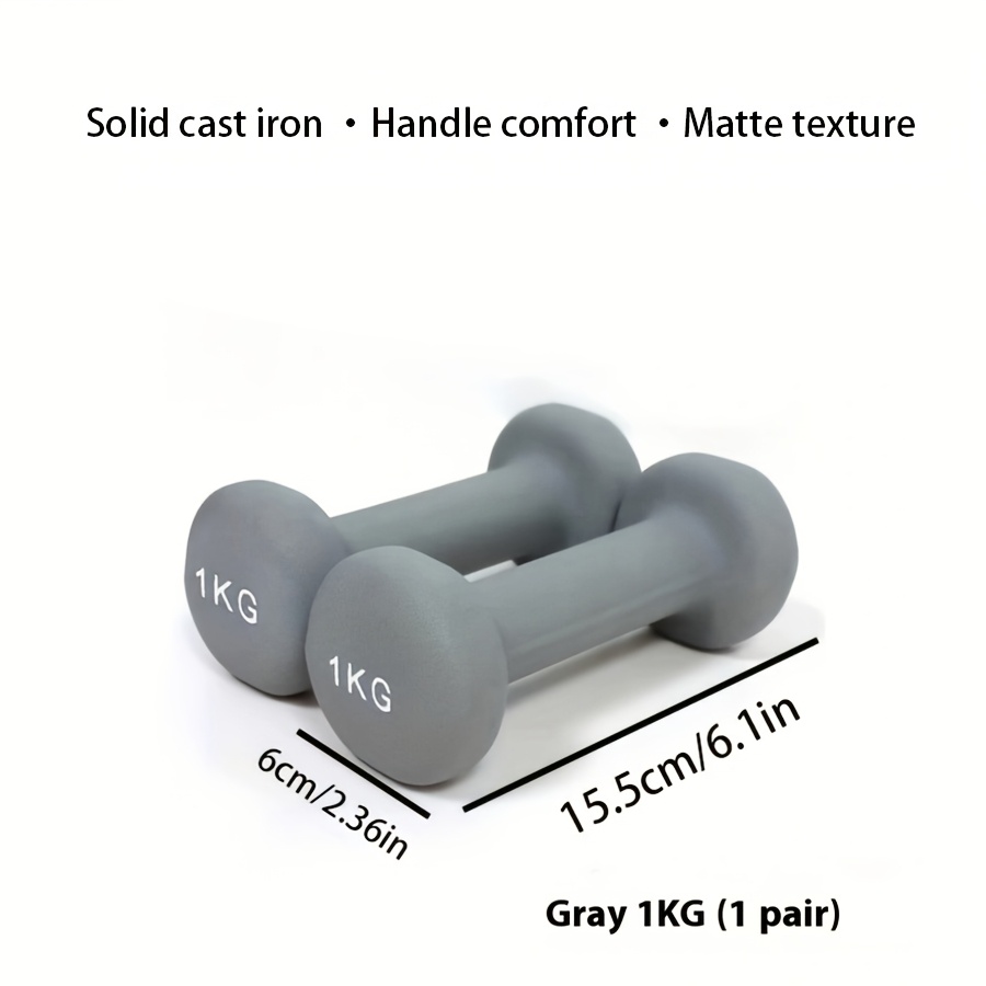 pair matte cast iron dumbbells, 3kg, design for grip ideal for