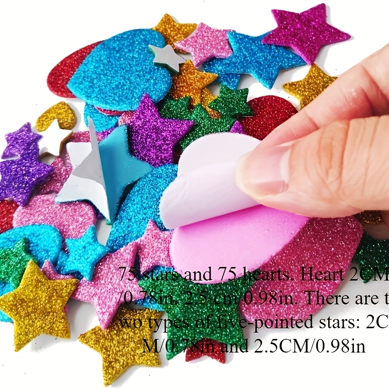 

150/300pcs Color Glitter Foam Stickers - Geometric Star Shapes, Self-adhesive Plastic Embellishments For Crafts, Greeting Cards, And Home Decor, Space-themed Shimmery