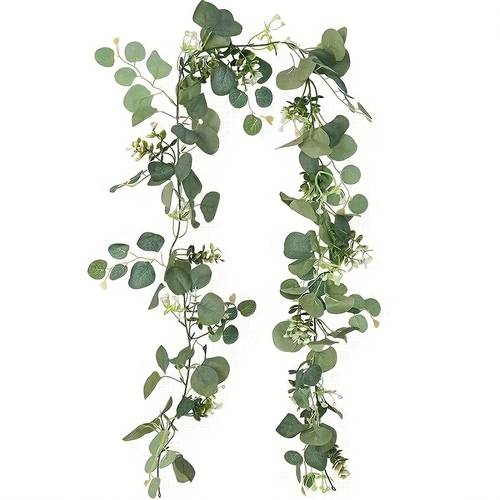 1pc 70 inch eucalyptus wreath with white flowers realistic garland plastic greenery suitable for weddings christmas parties year round maintenance lasting faux plant for