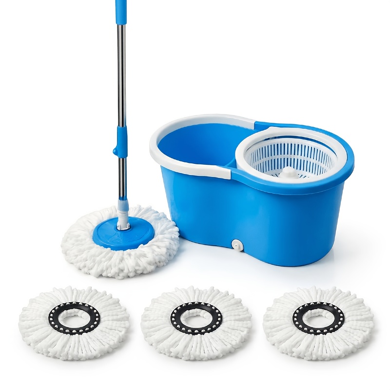 TEMU Set Serpillière Rotative et Seau avec Essoreuse, Système de Seau à Serpillière Rotatif à 360° avec 2 Têtes de Serpillière de Rechange en