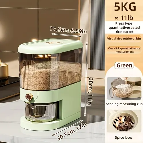 11 22 lbs automatic rice dispenser with operation large capacity dry grain storage container built in measuring scale insect resistant durable plastic kitchen organizer for goods modern kitchenware construction