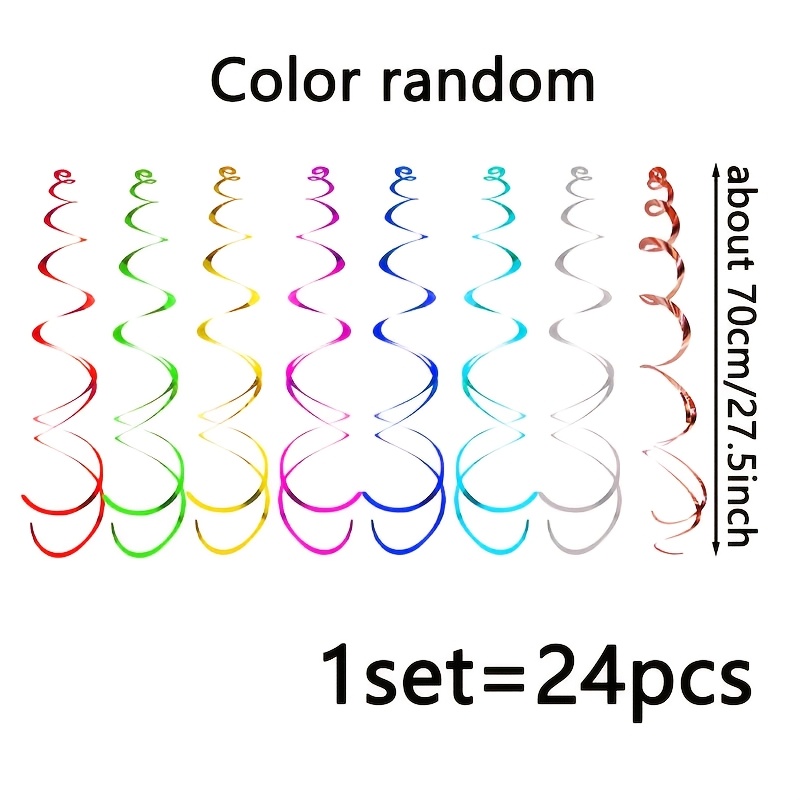 Image of 24pcs-colorful Birthday Theme Party Decoration Streamer, Spiral Streamer Color Random, Birthday Party Ceiling Decoration, Wedding Graduation Season Garland Streamer