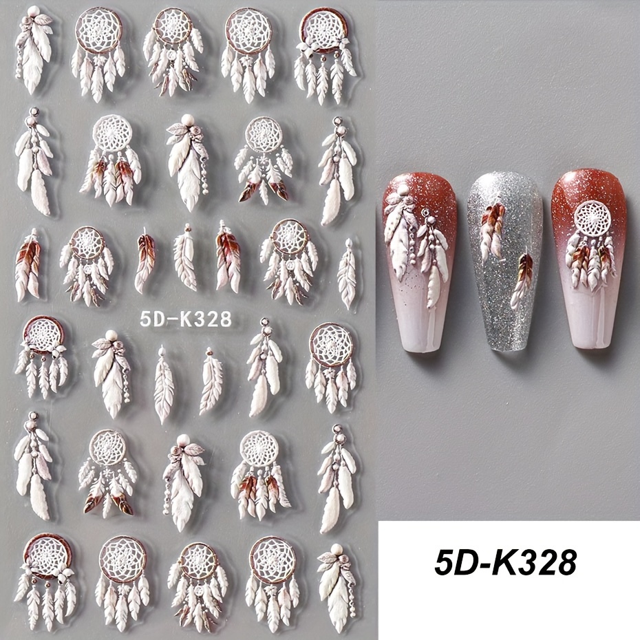 1pc 5d Cute Nail Art Stickers Embossed Dreamcatcher Net Decals Christmas Flower Engraved Manicure Slider Decoration