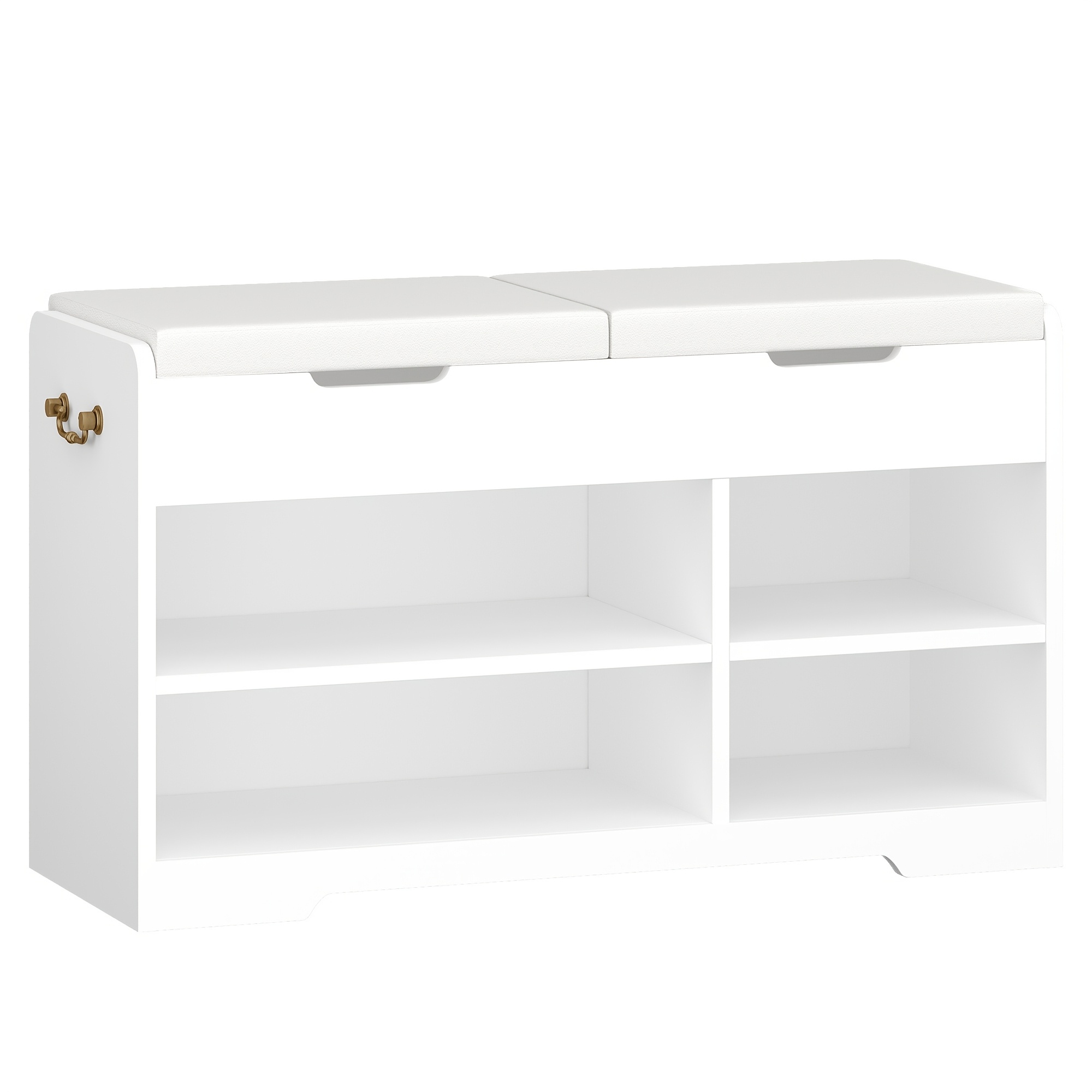 Shoe Bench, Shoe Rack With 2 Padded Benches, Multifunctional, For Living Room, Hallway, Bedroom, 30 X 48 X 80cm, White