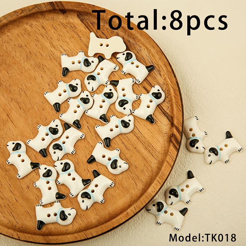 TEMU Kt018 Blue Collar Dog Double-hole Button 8pcs, Cartoon Blue Collar Puppy Plastic Button, Two-hole Animal Hand-sewn Button, Children's Clothing
