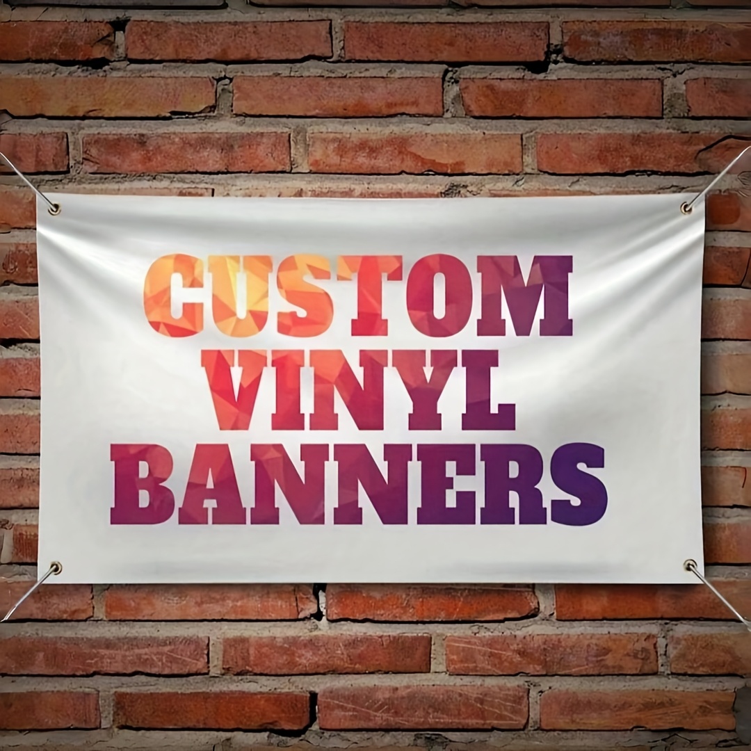 individuelles leinwandbanner mit ihrem design, personalisierter leinwandhintergrund mit bild oder text, mit 4 runden metallösen, personalisiertes banner-schild in vollfarbe,   für aktivitäten im innen- außenbereich, raumdekorations-banner, wandkunst-dekoration