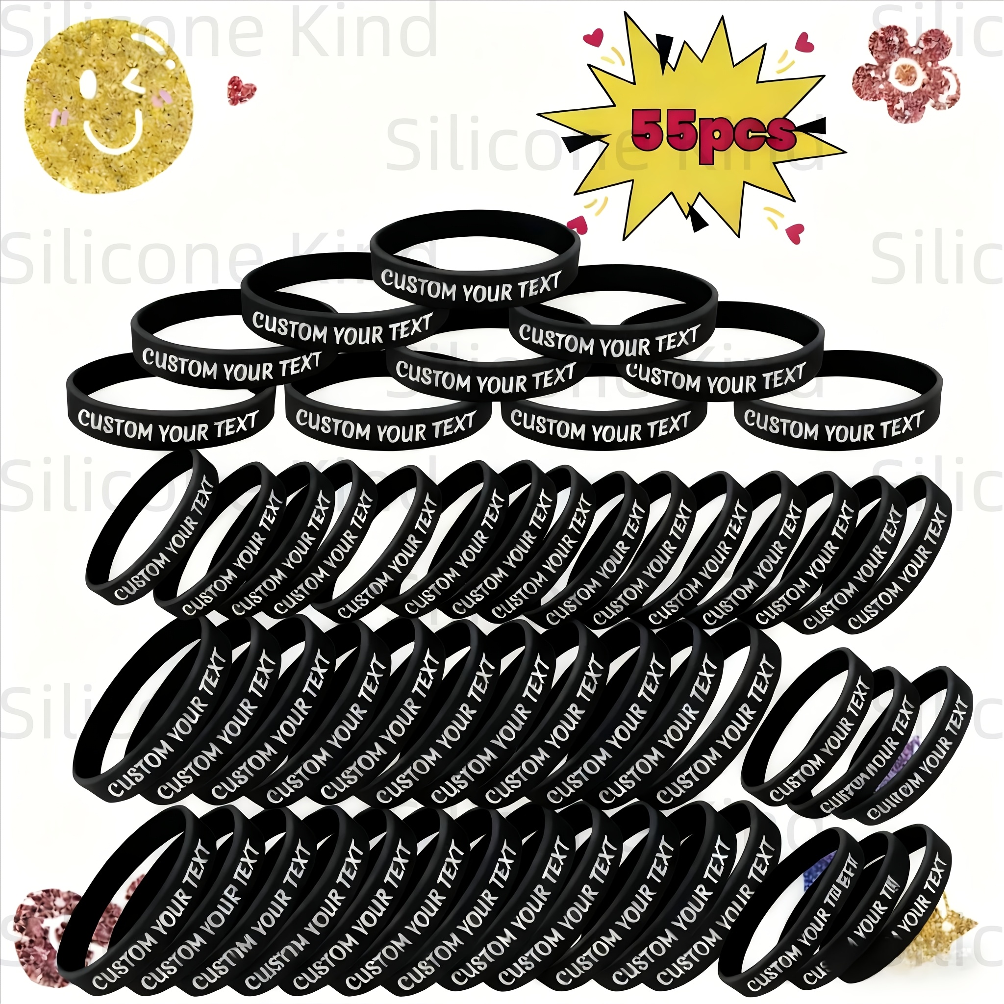 TEMU (custom) 55pcs Inspirational Quote Rubber Wristbands Bulk Motivational Silicone Bracelets Elastic Unisex Wristbands Suitable For Teenager