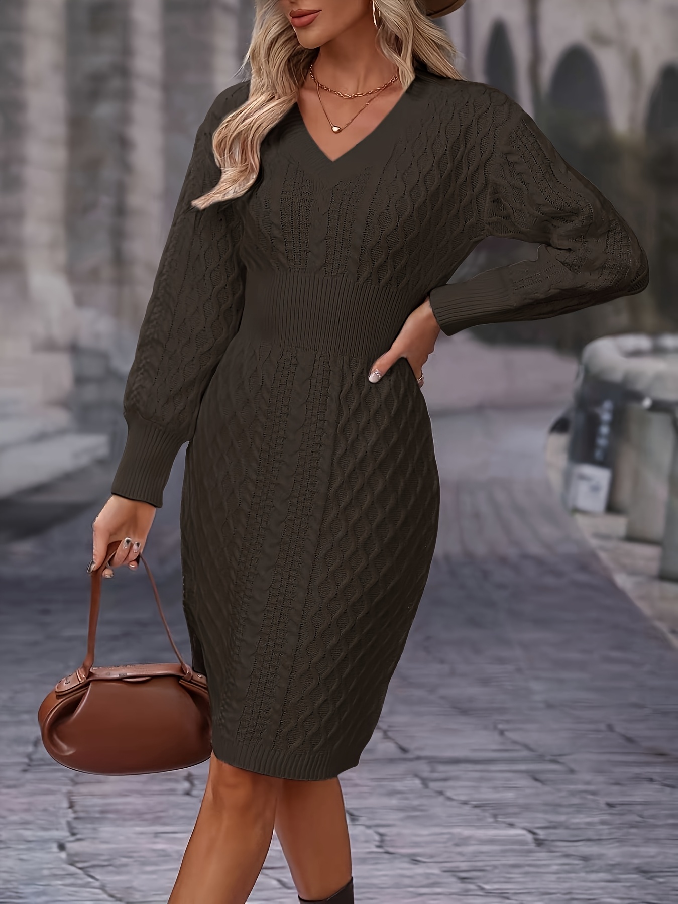 fitted lace wedding dress Ivory V-Neck Oversized Sweater Dress – PinkBlush main image 0