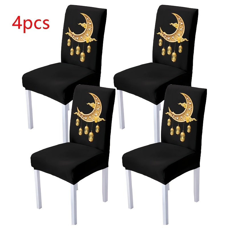 

4/6pcs Of Classic Print Stretch Chair Covers For Ramadan, Removable Chair Protectors Suitable For Living Rooms, Hotels, Restaurants, Kitchens, And Home Decor, Perfect As Ramadan Gifts.