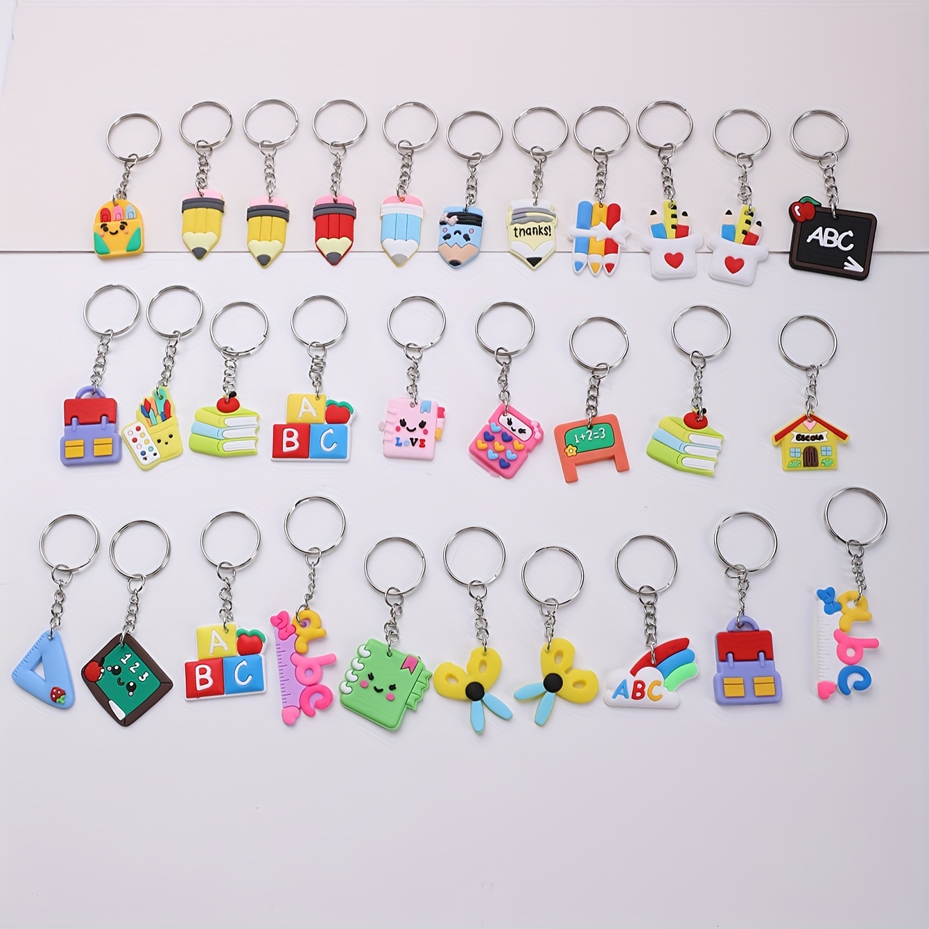 

30 Pcs Creative Cartoon Pvc Stationery Keychains, Cute Accessories For Women's Purses, Backpacks, Luggage, Holiday Party Favors