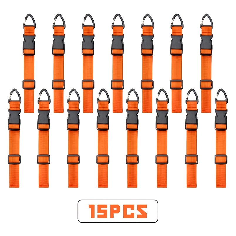 TEMU Lot de 15 organisateurs de rangement à extension réglable orange de 17,72 pouces avec 3 boucles d'escalade - Sangle de robuste en polypropylène,