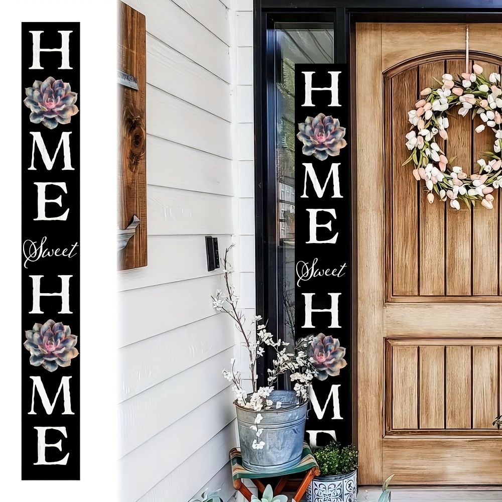 

72in Black Home Sweet Home Wood Porch Sign W/ Succulent Design, 6ft Outdoor Welcome Sign For Front Door, Rustic Welcome Sign For Front Porch Decor, Farmhouse Home Decorations