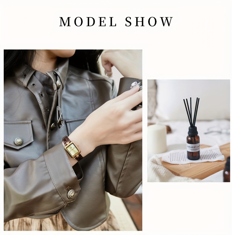 womens vintage square quartz watch luxury waterproof fashion analog genuine leather wrist watch details 4