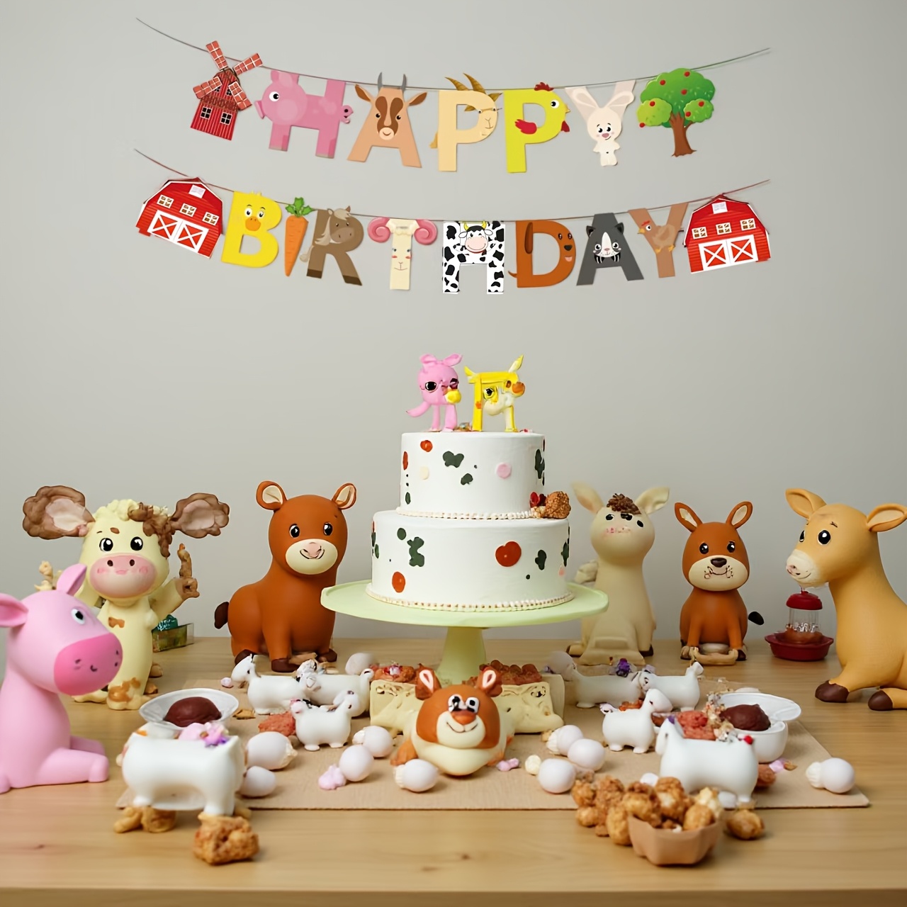 Image of 26pcs Farm Animal-themed Birthday Party Background Decoration Banner Set Decoration Items