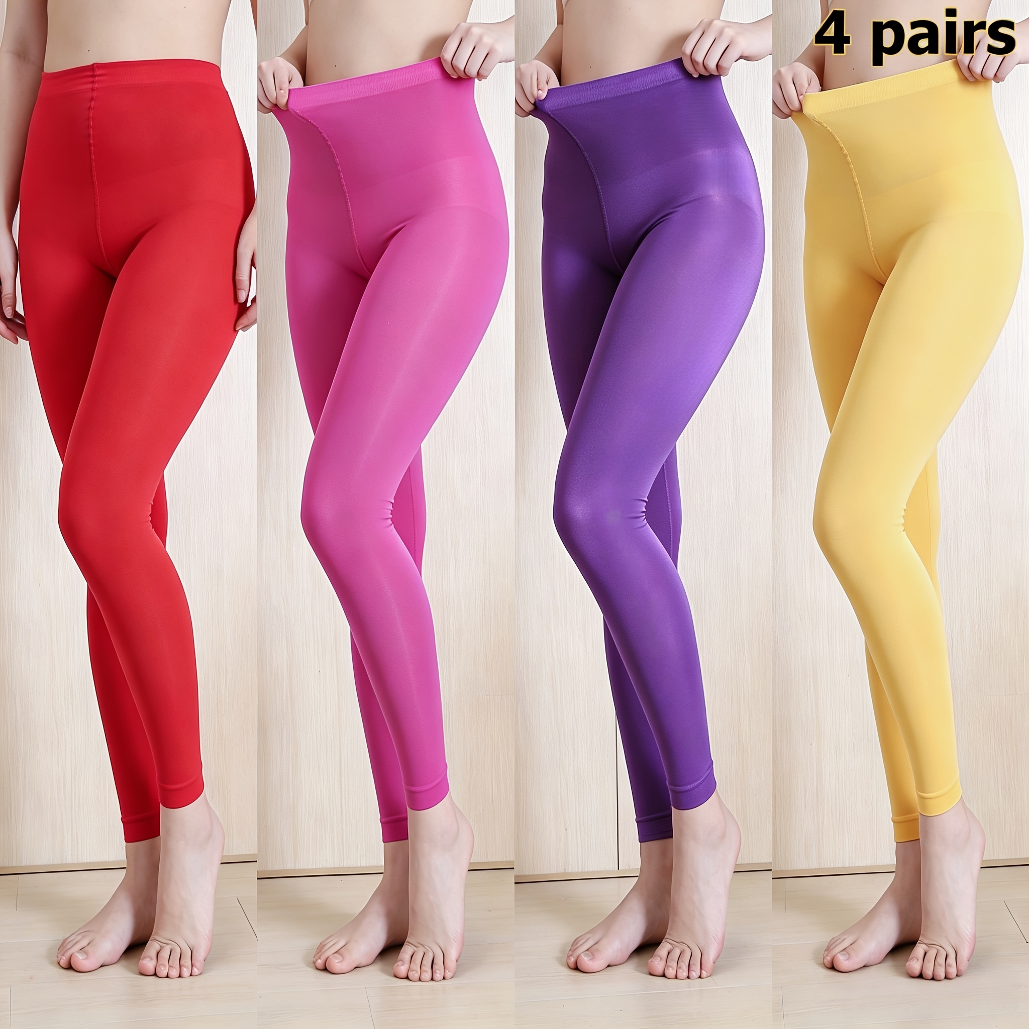 TEMU 4 paires de collants pour femmes 80D, très extensibles et au , qui s'adaptent confortablement à . Disponibles dans une de couleurs, ils parfaits