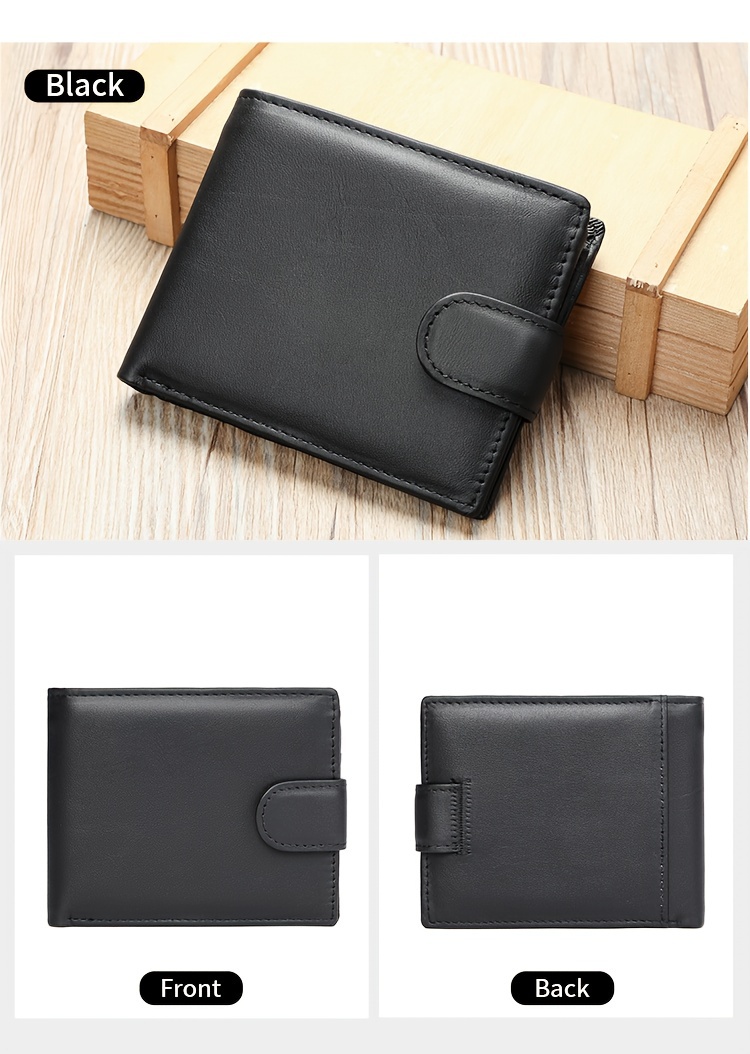 Men'S Genuine Leather Wallet, Minimalist Multi-Grid Card Case, Top Layer Cowhide Short Wallet