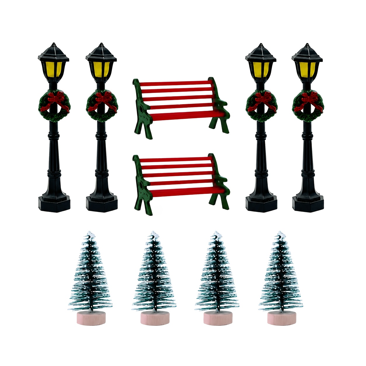 TEMU 10pcs Christmas Decoration Set: Includes Mini Christmas Tree, Realistic , And Realistic Park Bench Suitable For Crafts, Landscaping, Home Decor,