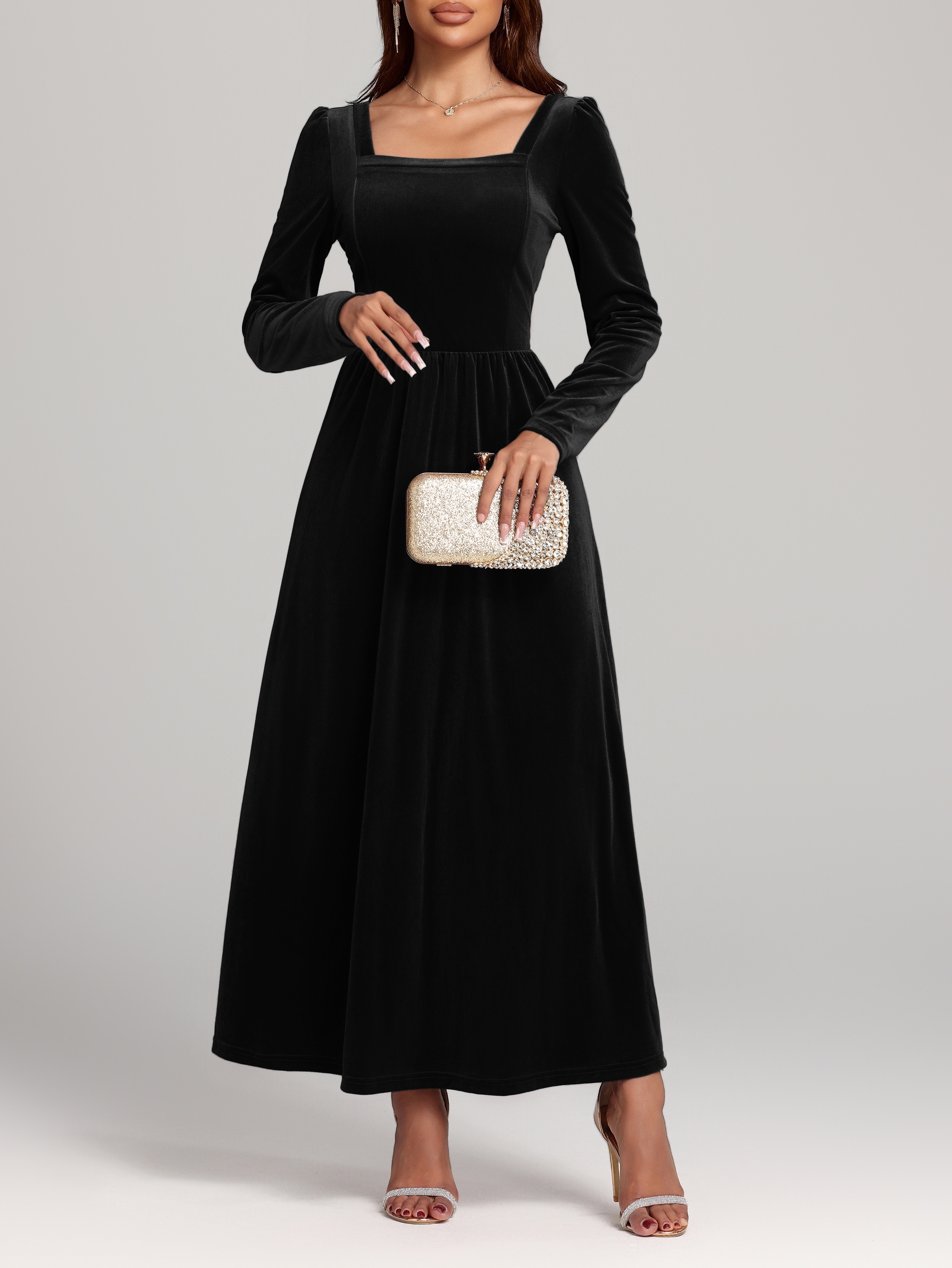 white christmas dresses Silmara Velvet Mock Neck Maxi Dress Black / L by Sugarlips main image 1