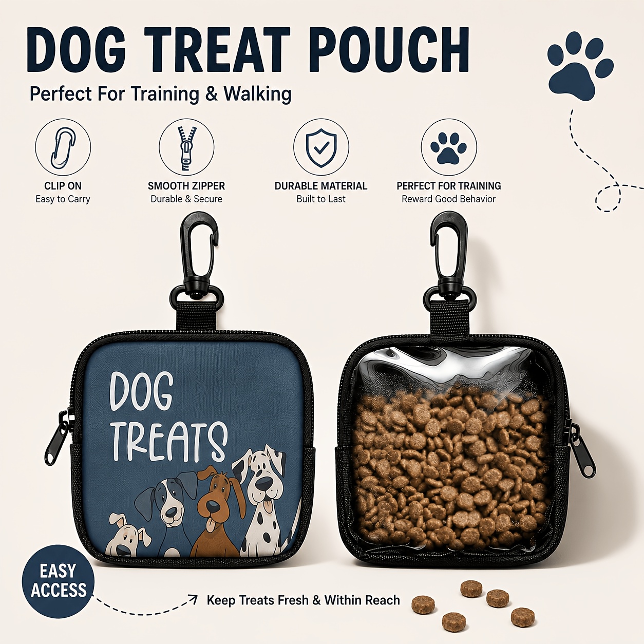 portable dog treat pouch with clear window and zipper clip   treat bag for walking outdoor and daily reward