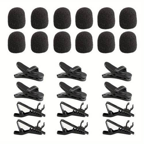 24pcs lapel microphone replacement kit 6 microphone tie clip 6pcs plastic microphone cable clip 12pcs microphone sponge cover