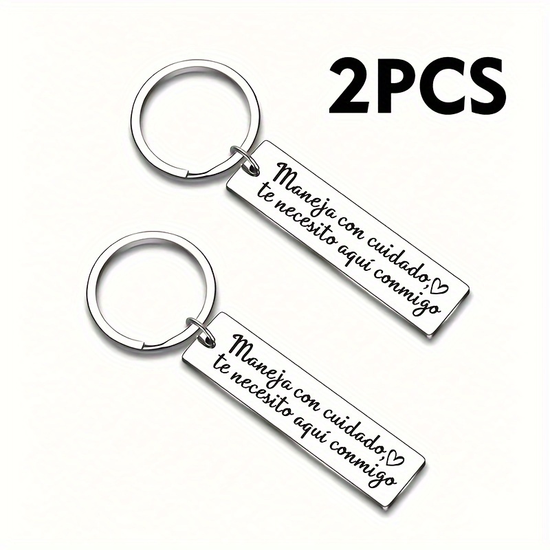 

2pcs Spanish Engraved Steel Keychains, For , For Dad, , Husband - , Metal Keyring For Men And Women