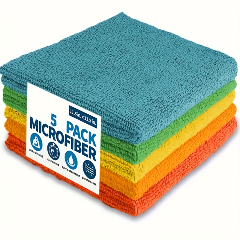 

5 Pack Microfiber Cleaning Towels: Super Absorbent, Non-scratch, Suitable For Kitchen, Bathroom, Car, And Outdoor Use