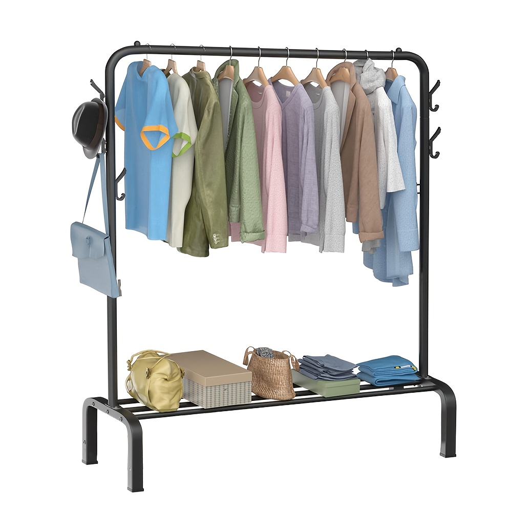 E-shop Kleiderstange mit Schuhregal, freistehende Kleiderstange, Wäscheständer aus Metall mit unterem Ablagefach, Schuhregal, Mantelständer,