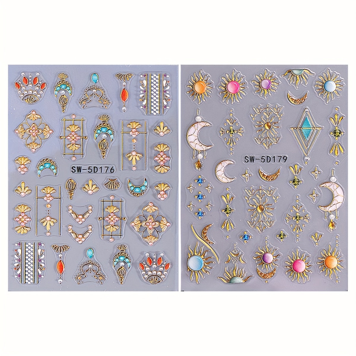 2pcs Star Moon Embossed Stickers Sw-5d176+179