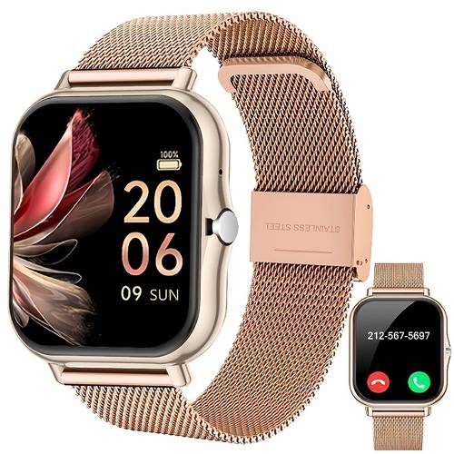 full touchscreen smartwatch for men and women wireless bluetooth for making answering calls 100 sports weather stopwatch timer alarm clock alloy case stainless steel strap stylish and compatible with