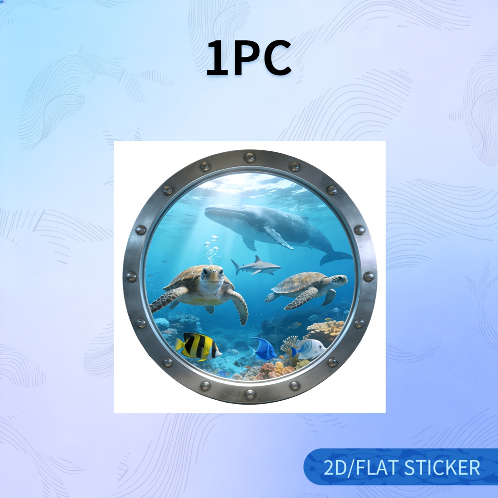 Image of 1pc Turtle Whale Shark Themed Sticker, Toilet Lid Sticker, Durable Self-adhesive Mural Art Sticker For Toilet Tank Bathroom Wall, Home Decor Accessory For