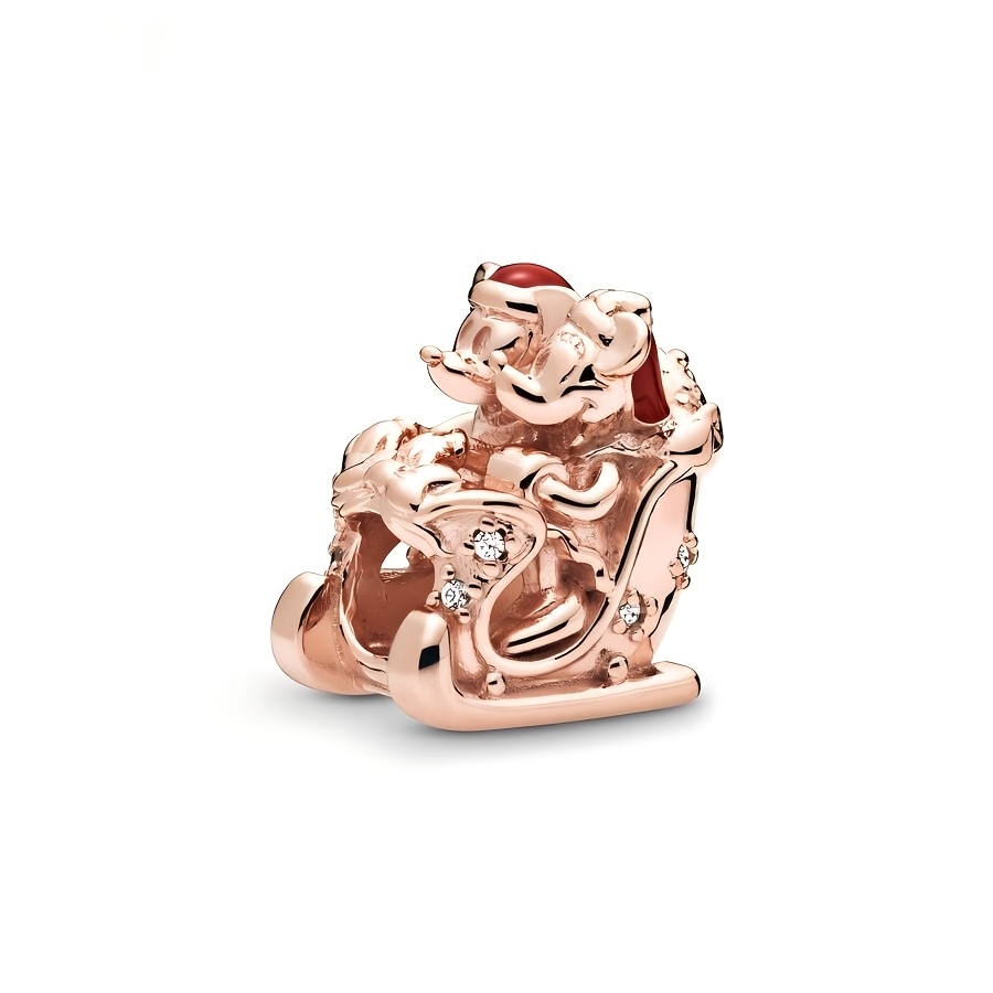 TEMU 1pc Rose Golden Cartoon Squirrel Christmas Sleigh Large Hole Bead Bracelet Necklace All-match Snake Bone Bracelet Necklace Jewelry Additions