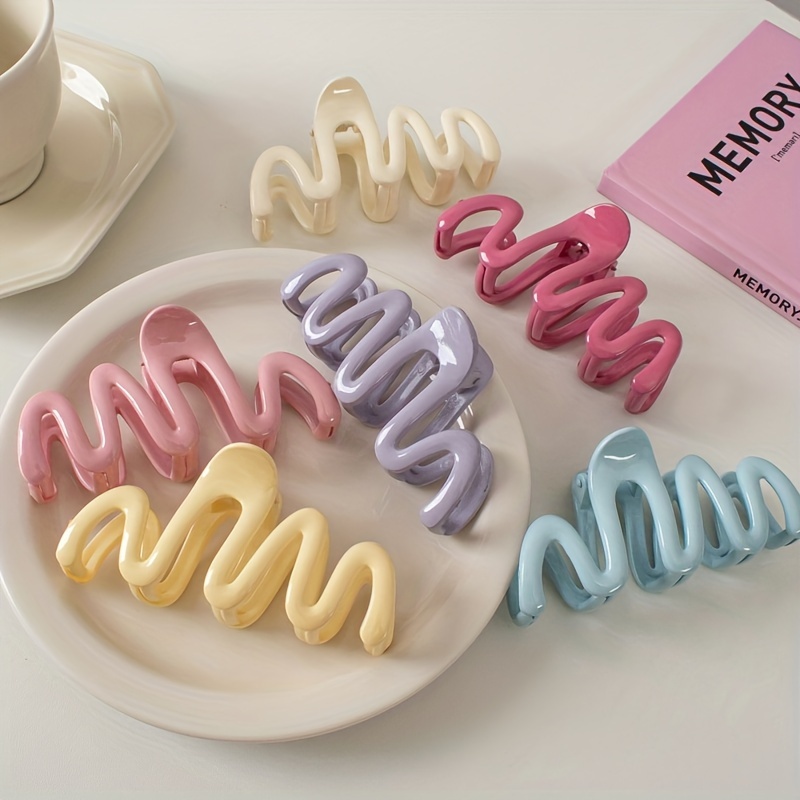 

6 Pcs Elegant Cute Candy Color Wave Hair Clips, Creative Shark Clip Design For Women, Stylish Hair Accessories