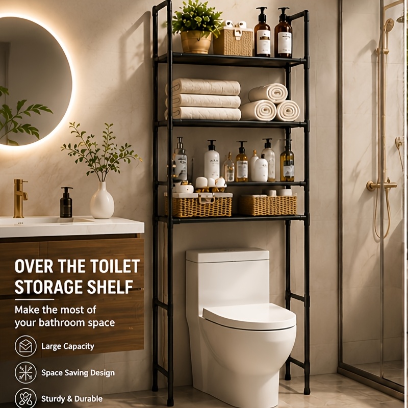 TEMU 4-tier Over-the-toilet Storage Rack, Freestanding Bathroom Organizer Shelf, Space- Storage Stand For Towels, Toilet Paper, Toiletries, Laundry