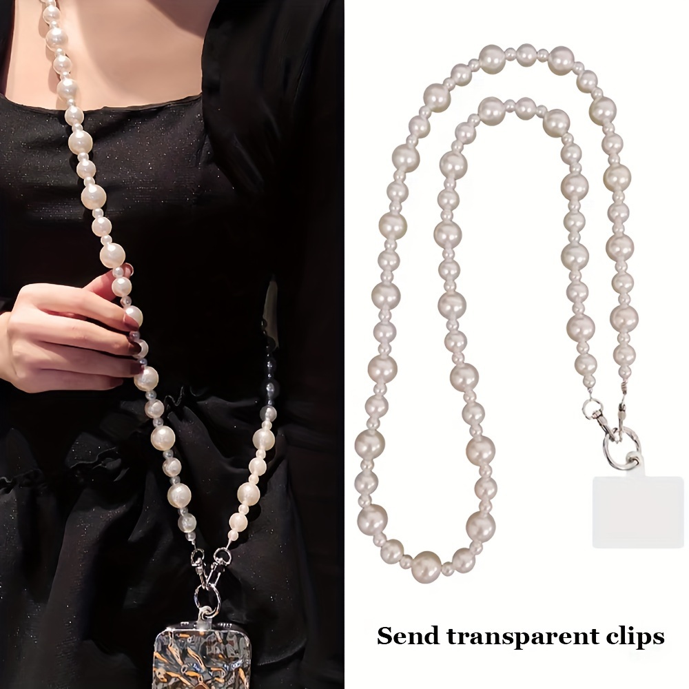 

High-end Luxury Round Large Pearls And Small Pearls Handmade Bead String Crossbody Phone Lanyard Mobile Phone Universal Anti-loss Anti-theft Firm And Fashionable Light Luxury Crossbody Chain