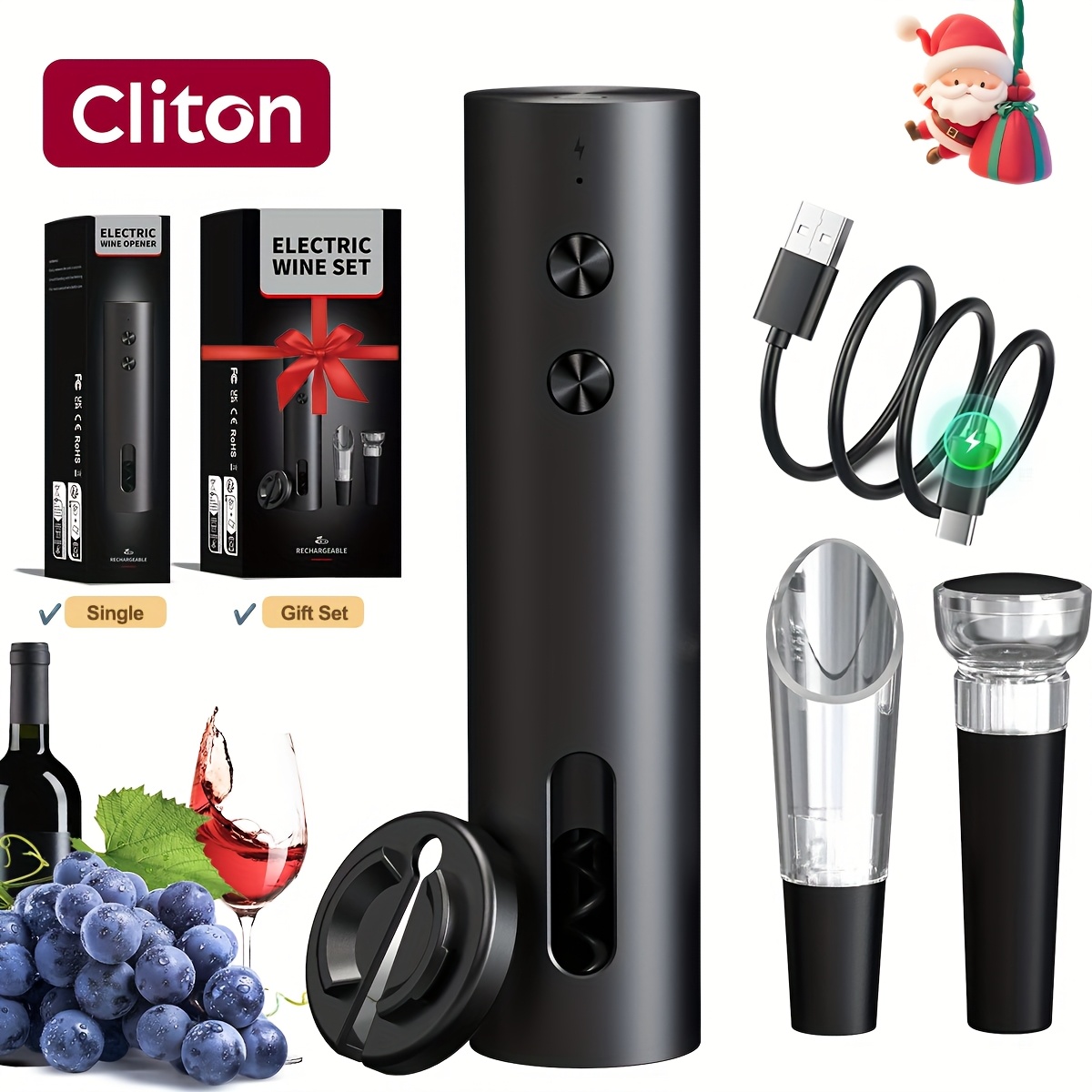 sacrabotellas y sacacorchos eléctrico   - sacacorchos automático recargable con cortador de lámina, vertedor   y tapón de vacío,   para el hogar, fiestas, regalos para amantes  , dispositivo de abs para vino