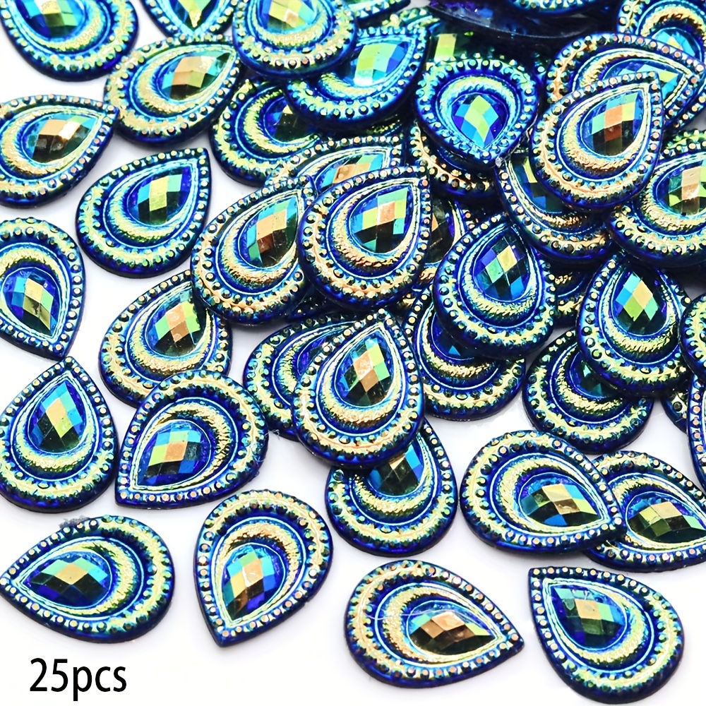 25pcs 1.3cm X 1.8cm Ab Peacock Eye Flatback Resin Rhinestone Appliques Wedding Jewelry Additions Crafts