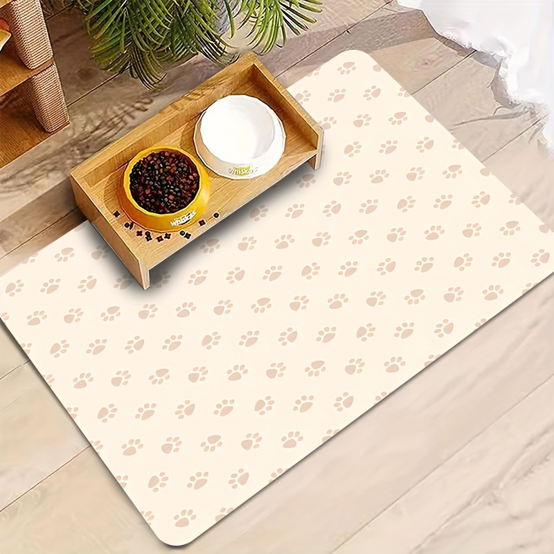 TEMU 1pc, Print Pattern Pet Feeding Mat, Non-slip Rubber Base, Khaki Background, Printed With Light Brown Print Pattern, Used For Pet Dining Areas,