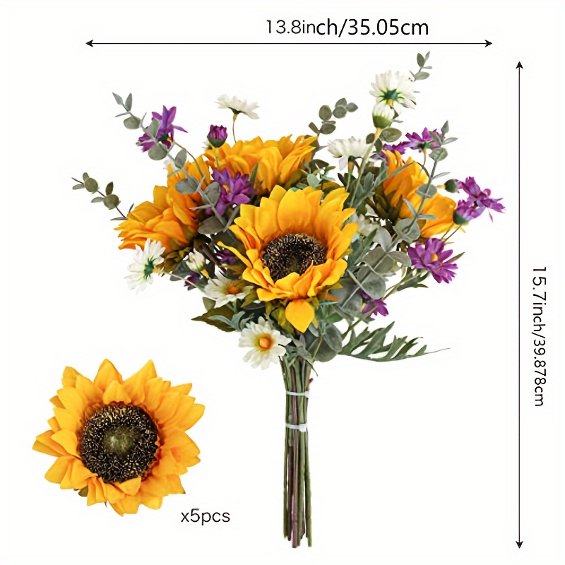 Zeyune 8 Girasoli Artificiali In Vaso Fiori Finti Gialli Con Foglie Decorativi Per Casa, Tavolo, Cucina E Bagno - 4
