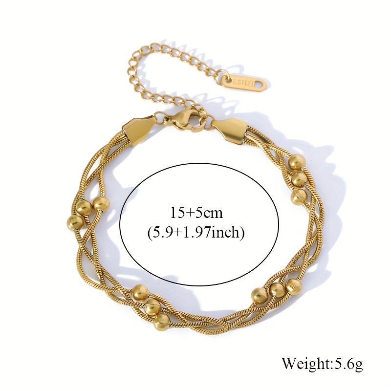 1pc Stainless Steel Beads Wound Chain Bracelet for Women Charm Metal 18K Gold Plated Trendy Wrist Chain Unique Design Jewelry